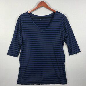 Gap Maternity Shirt Women's Large Blue Black Striped Pullover Top 3/4 Sleeve Tee